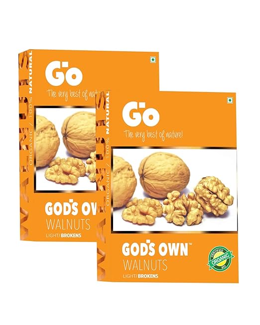 GO Organic Light Broken Walnut Kernels 500Gm, (250Gm X 2), Walnuts Dry
