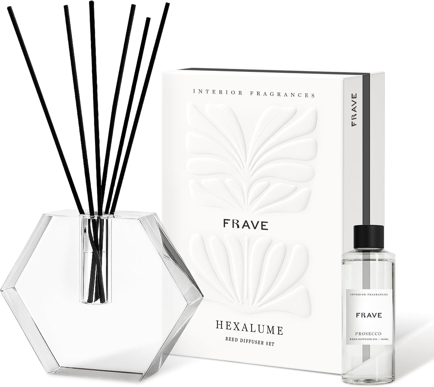 HexaLume Crystal Reed Diffuser with 100ml Prosecco Oil, Luxury Diffuser for Home, Air Freshener, Scent Diffuser, Bathroom, Bedroom, Office Decor, Reed Diffusers for Home