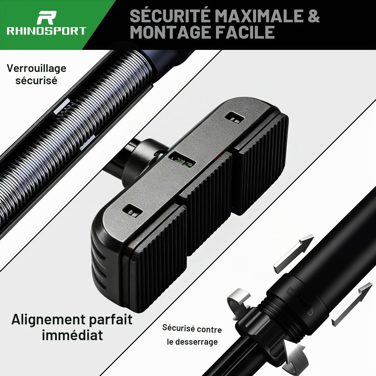 RHINOSPORT Barre de traction pour cadre de porte sans vis avec serrure à engrenage rotatif, barre de traction réglable de 69 à 92 cm, charge maximale de 200 kg
