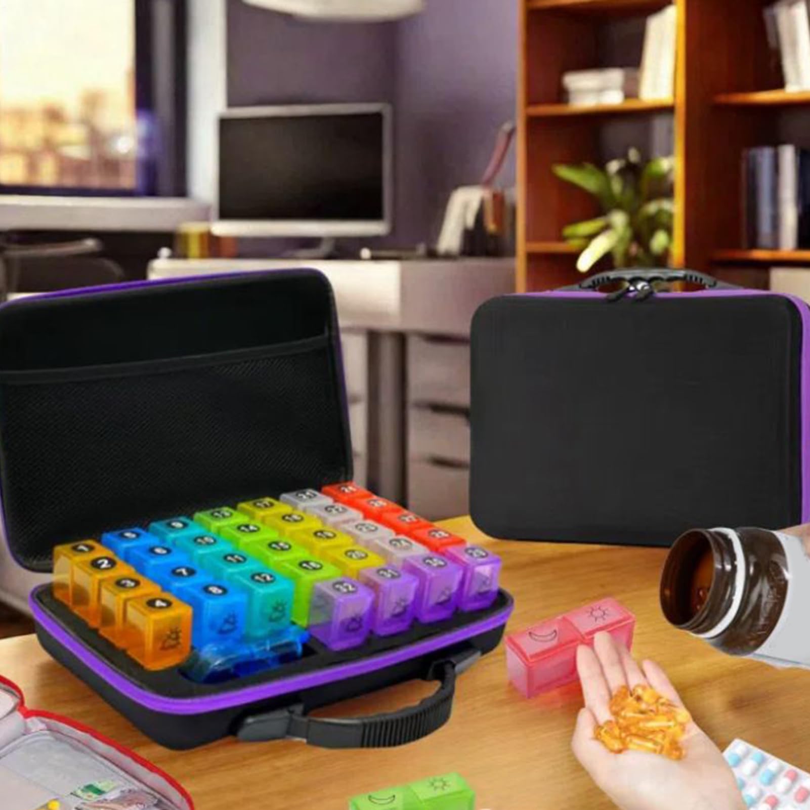 Pilulier hebdomadaire – Support compact pour tablette, distributeur de sept jours (compartiments transparents à code couleur, construction en matériau sans BPA, facile à ouvrir) |