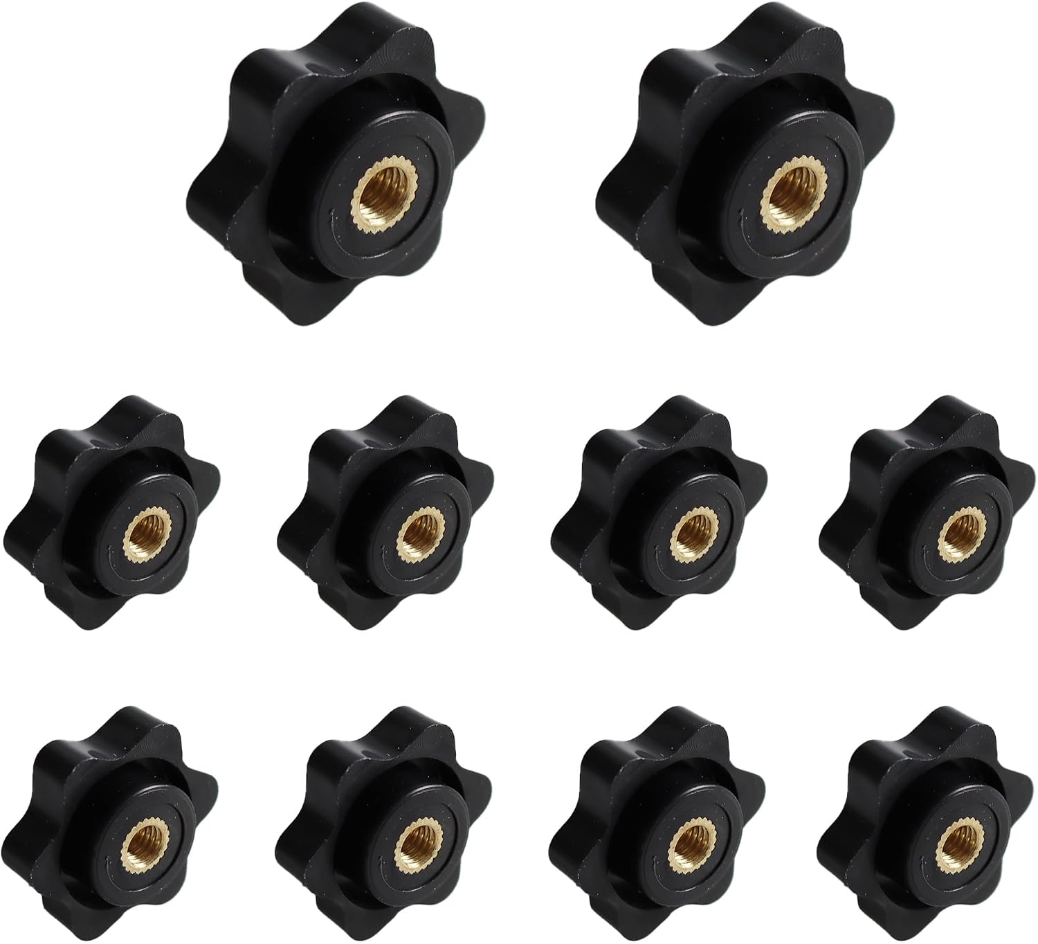 10Pcs M5 Star Knobs Clamping Handle Nut, Black Plastic Thru Hole Star Knobs with Knurled Grip, Female Threaded Handle Screw-On Knob for Machinery Equipment