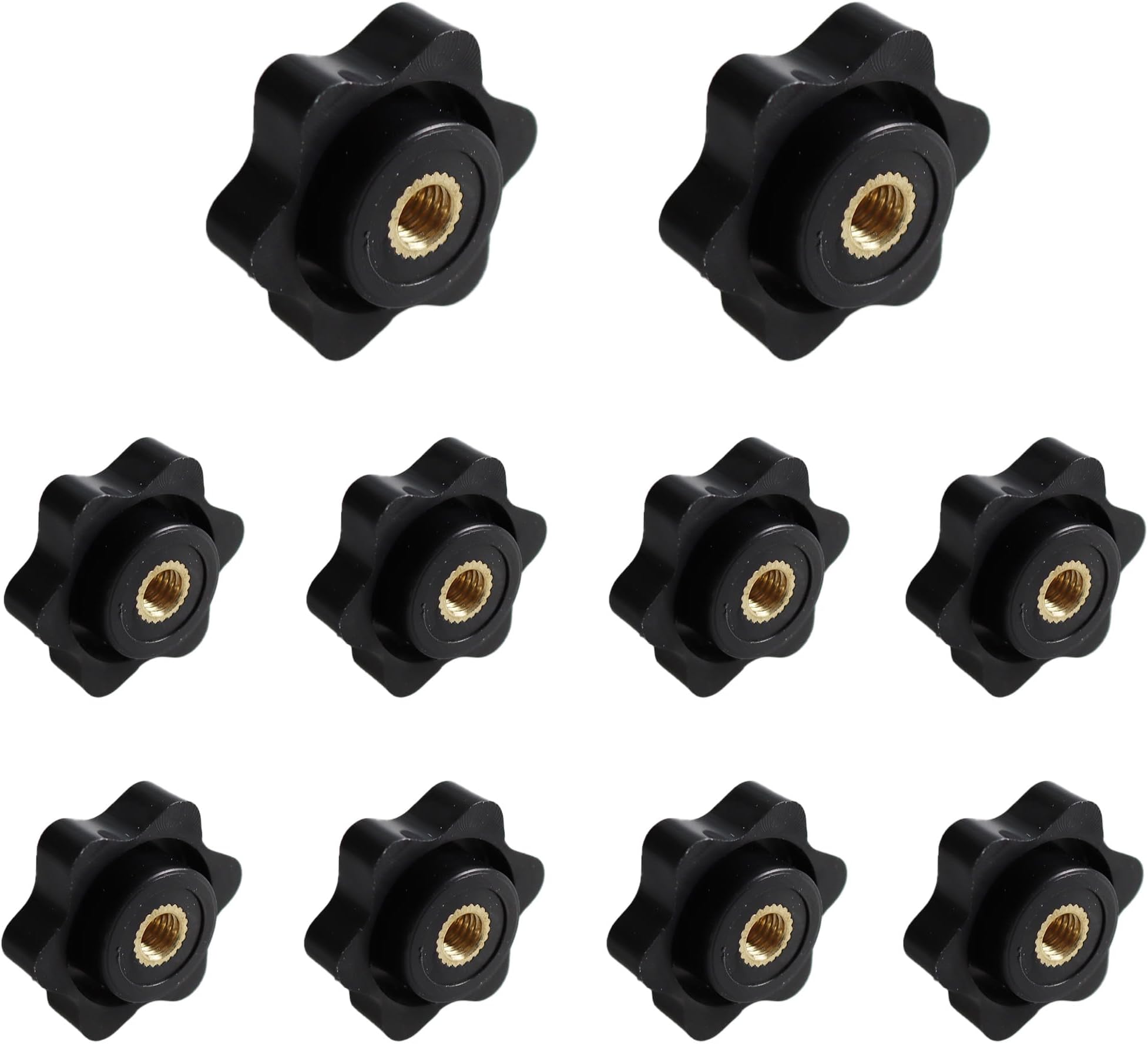 10Pcs M6 Star Knobs, Black Plastic Thru Hole Star Knobs, Clamping Handle Nut with Knurled Grip, Female Threaded Handle Screw-On Knob for Machinery Equipment