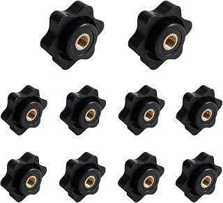 10Pcs M5 Star Knobs Clamping Handle Nut, Black Plastic Thru Hole Star Knobs with Knurled Grip, Female Threaded Handle Screw-On Knob for Machinery Equipment