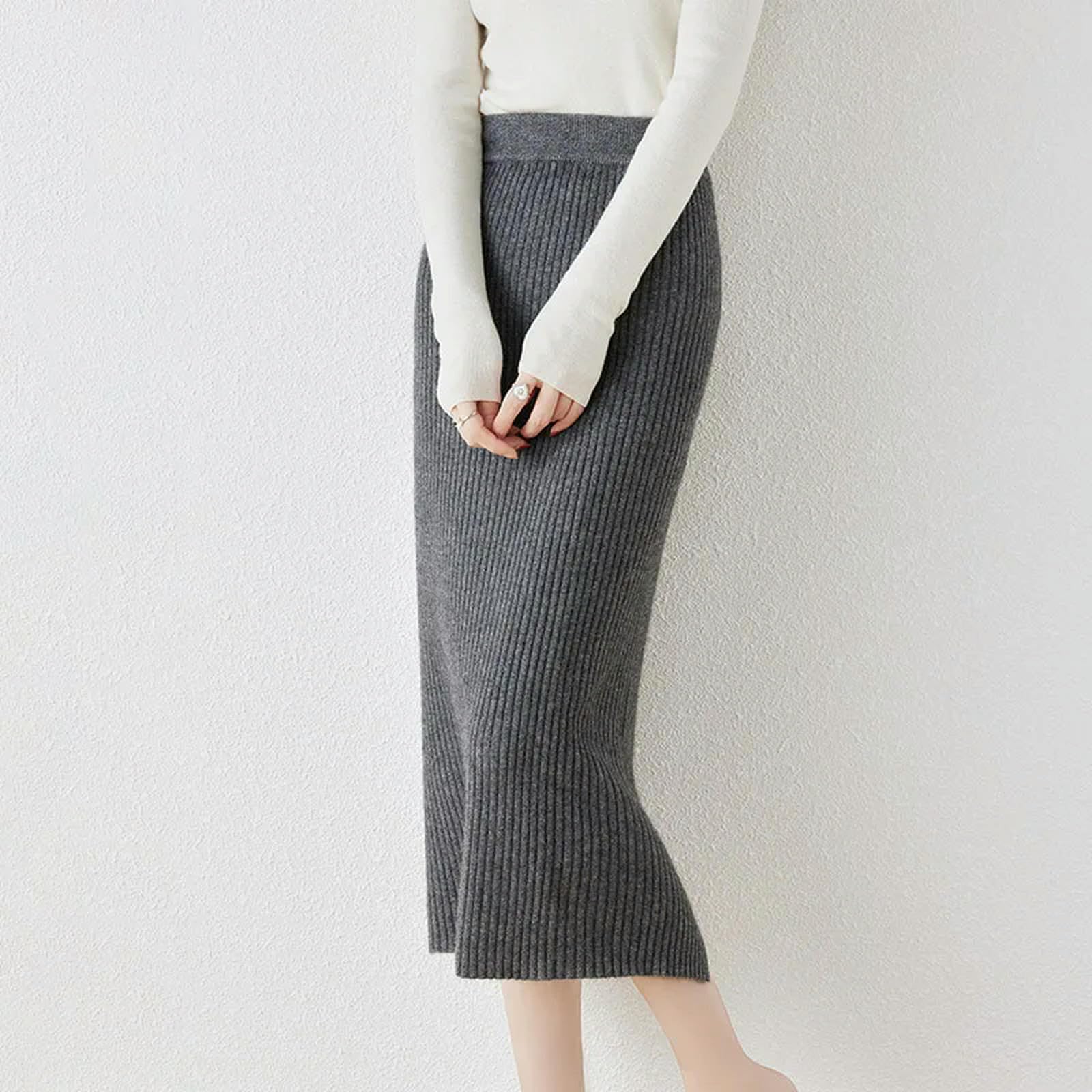 Mdybf Spódnice damskie, jesienna, dzianinowa spódnica zimowa, wysoka talia, elegancka zawijana spódnica biodrowa, damska spódnica o wysokiej elastyczności, spódnica damska