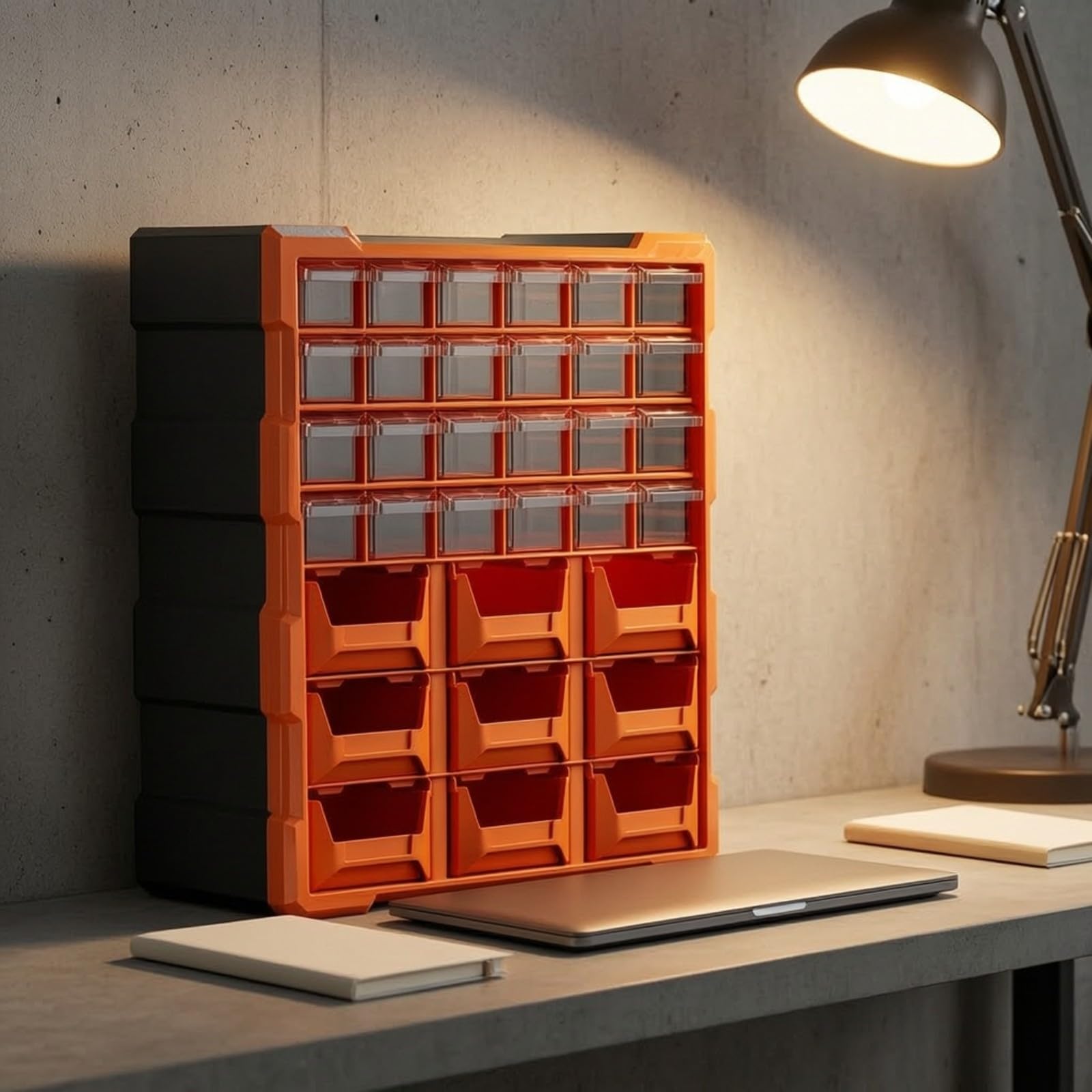 Organizador Modular Pared y Mesa Plástico Organizador con Cajones Frontales Transparentes Pequeño para Banco Trabajo, Ferretería Doméstica, Verde