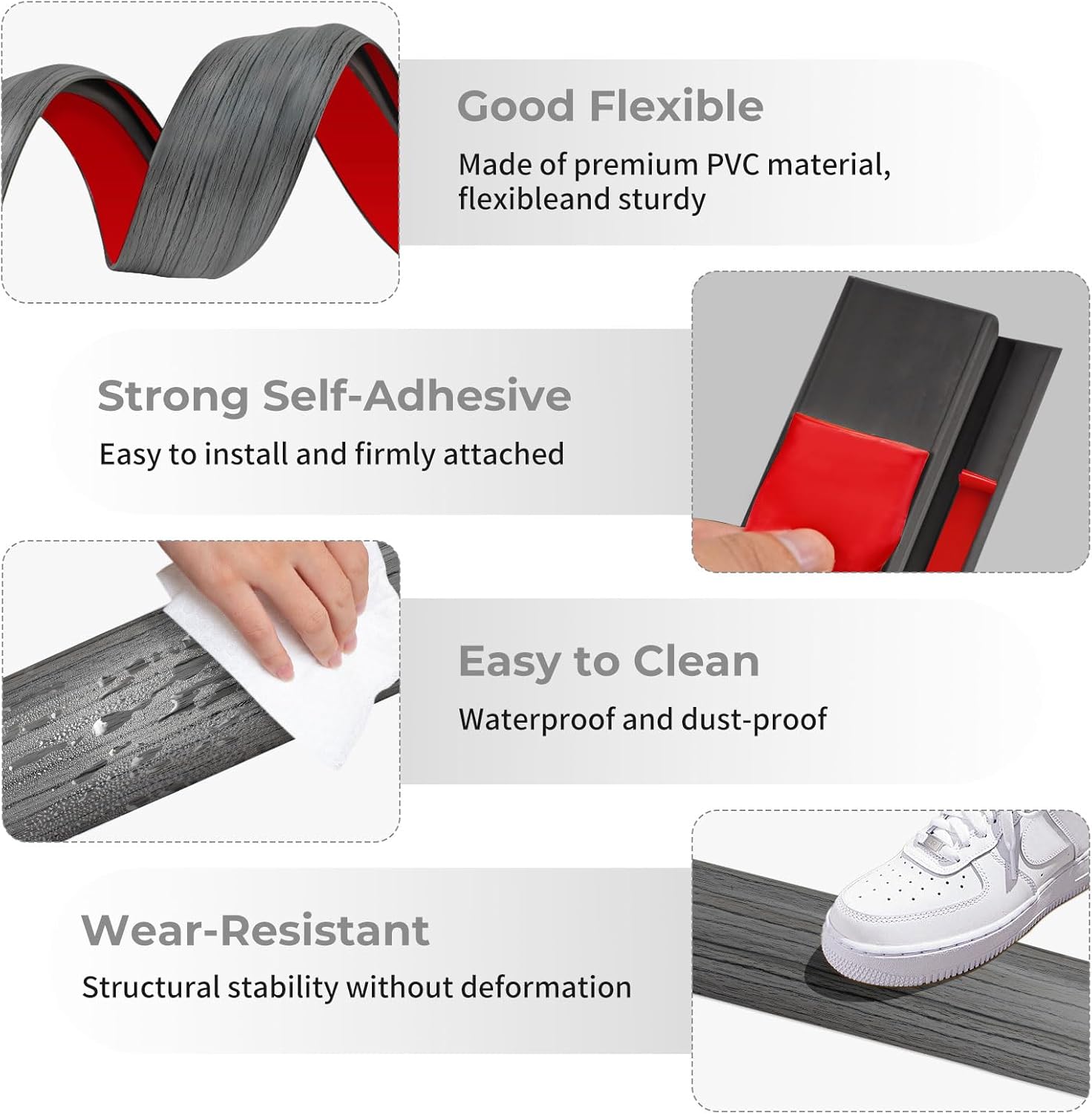Floor-Transition-Strip Self Adhesive 36 inch, Door Thresholds Ramps for Doorways, Edge-Reducer Vinyl-Transition-Strip for Door/Floor (Dark Gray Wood Grain, 0.4'' (H))