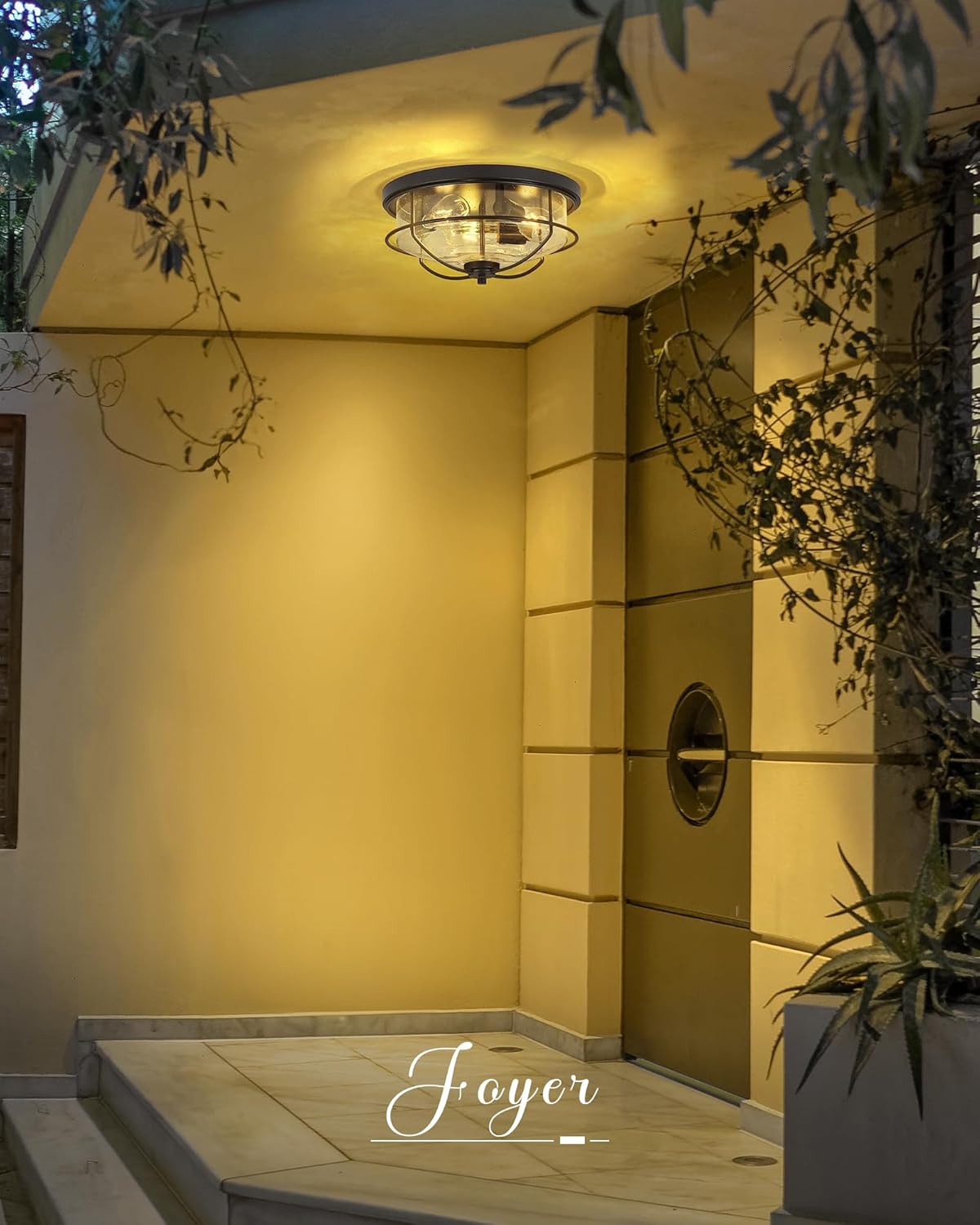 3-Light Flush Mount Ceiling Light, HWH 15 inch Hallway Light Fixtures Ceiling with Seeded Glass, Matte Black Finish, 5HTJ102F BK