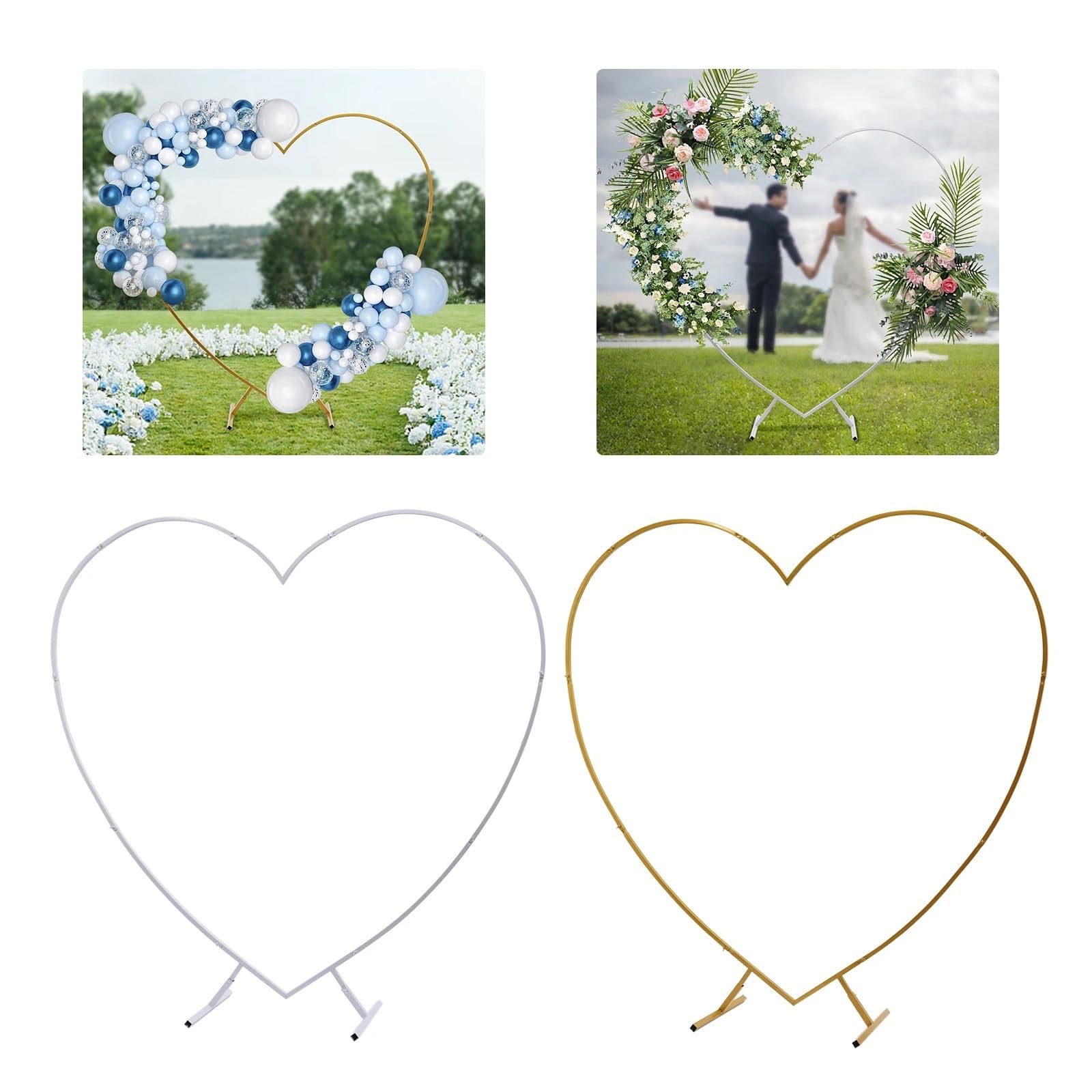 Herzbogen-Set aus Gold/Weißmetall, Herzbogenständer for Hochzeiten, Liebessäulen-Bogenrahmen for Hochzeit, Braut, Valentinstag Ballonbogen Gestell(White)