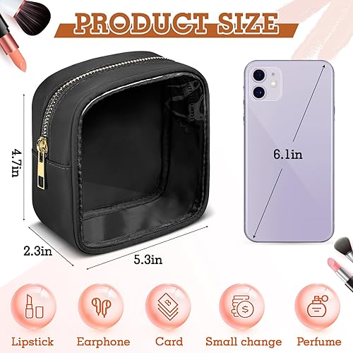 Miniatura 3 de YESMET Small Makeup Bag, Clear Mini Makeup Bag for Purse, Cute Preppy Cosmetic Bag with Zipper, Nylon & PVC Waterproof Travel Toiletry Bag Organizer