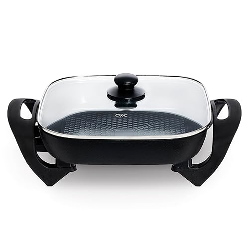 COOK WITH COLOR Sartén eléctrica antiadherente de cerámica de 12 x 12 pulgadas, sin PFAS, 1400 W, tapa de vidrio templado, temperatura variable,