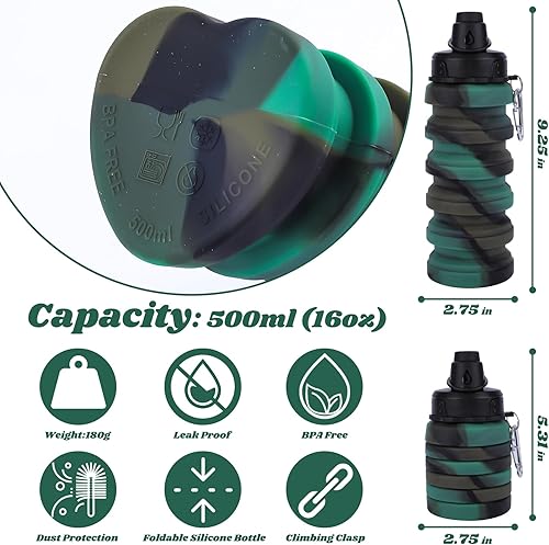 Miniatura 9 de MAKERSLAND Botellas de agua plegables de arcoíris para niños, estudiantes, adultos, reutilizables, sin BPA, de silicona, plegables, para viajes,