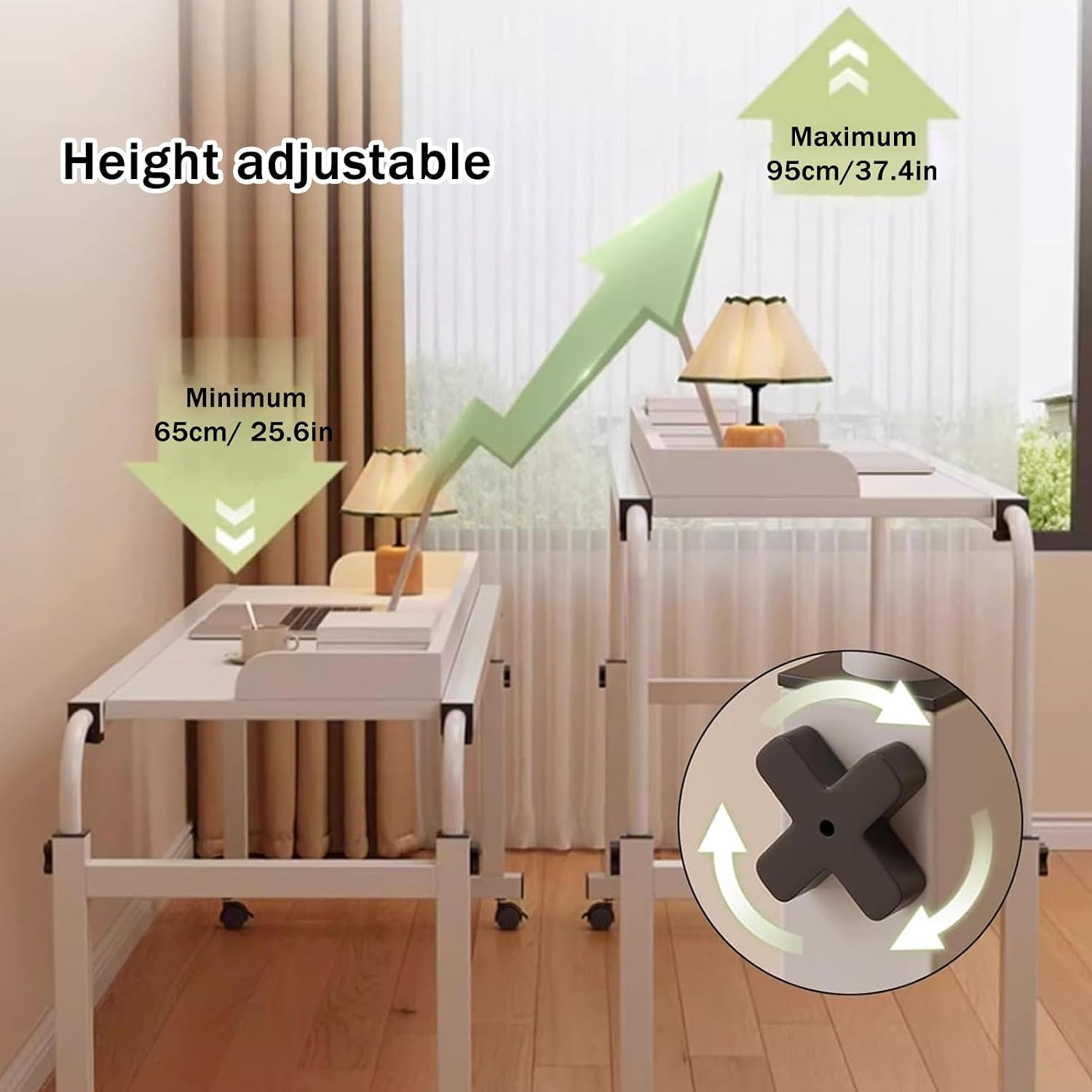 JKGHK Adjustable Overbed Table with 4 Lockable Wheels, Rolling Laptop Desk Standing Workstation, Laptop Food Tray Desk for Home, Hospital, Bedroom, Recliner(Natural 1,55.1in/140cm)