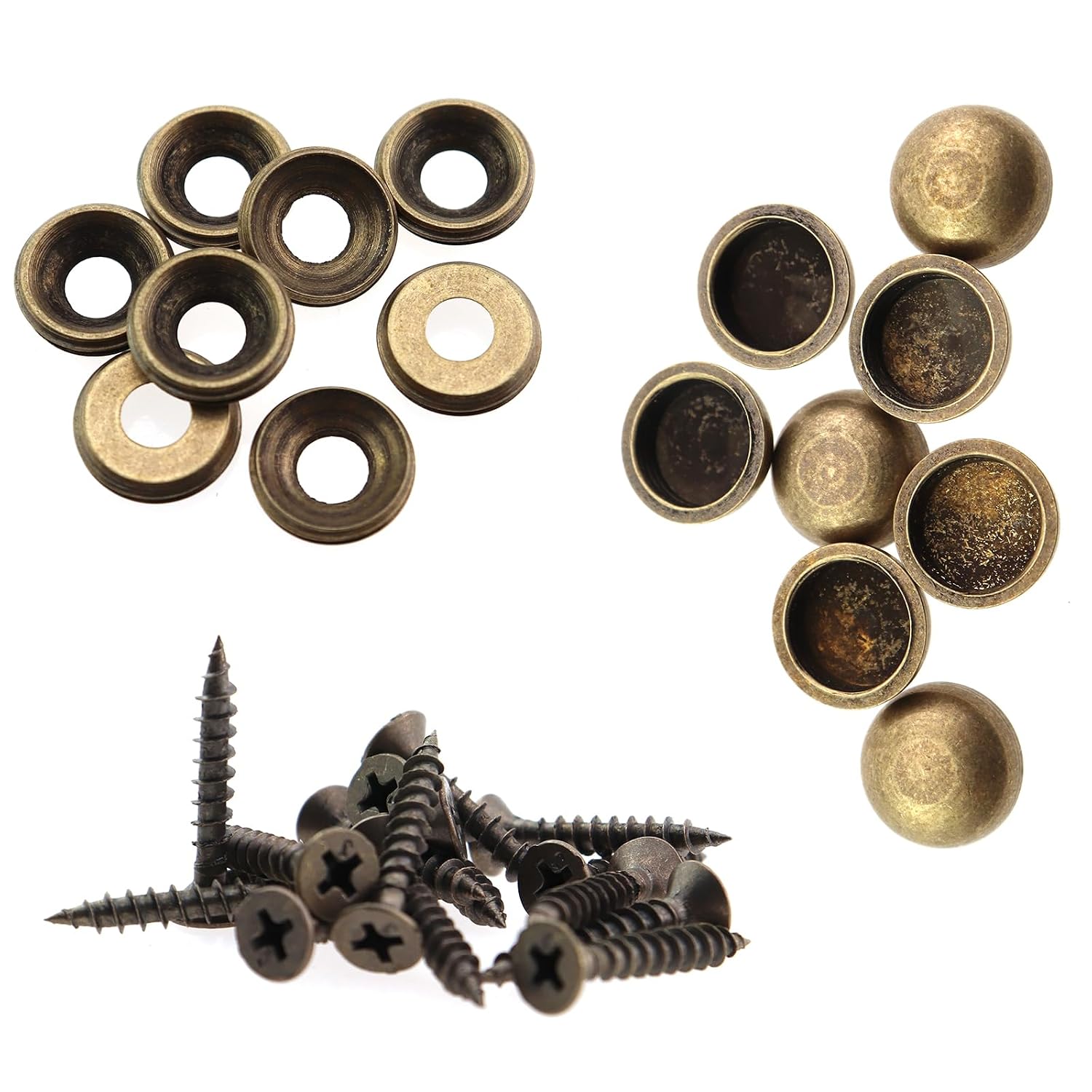16PCS Pure Copper Decorative Screw Set with 15mm Self-Tapping Screws and Washers for Wooden Vintage Furniture, Cabinet, Chests, Jewellery Box