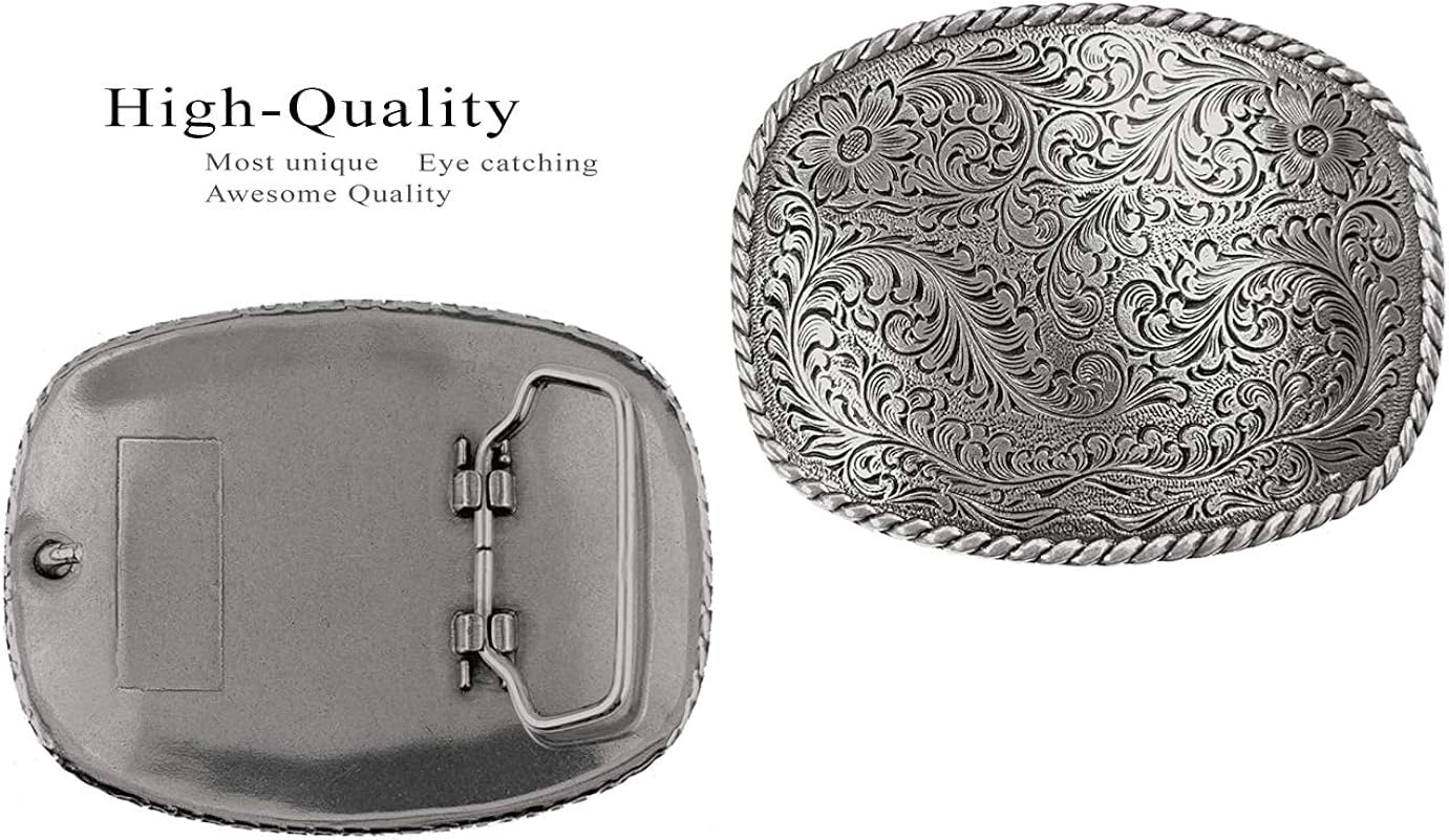 Antique Silver Floral with Rope Edge Western Belt Buckle : Clothing, Shoes & Jewelry