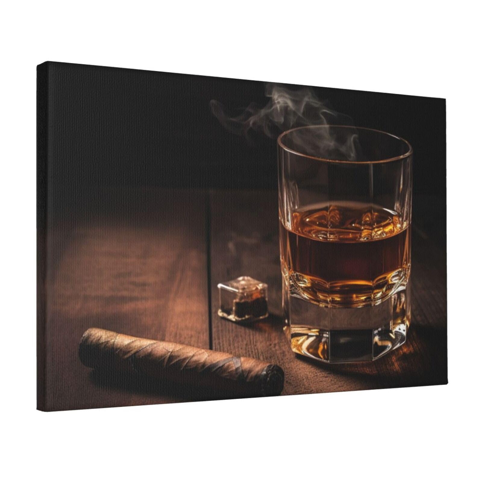 KLOPH Cigar & Whiskey Canvas Wall Art for Living Room 12"x18" Modern Artwork Painting for Bathroom Hanging Canvas Prints Aesthetic Wallart for Bedroom Kitchen Office Wall Decor