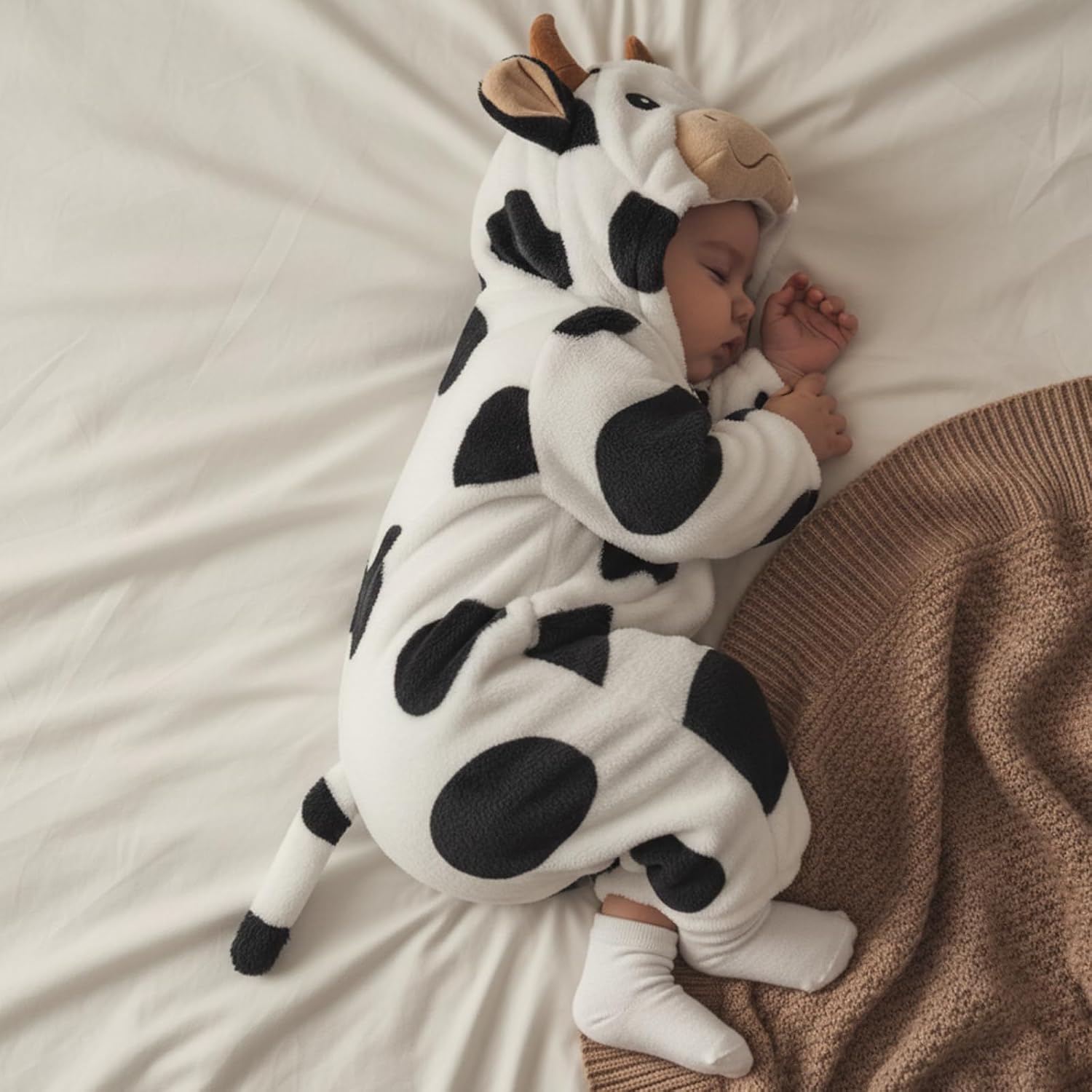 Lizxun Baby Cow Romper Halloween Cosplay Costume Long Sleeve Hooded Cows Bodysuit for Girls Boys