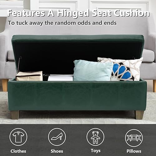 Miniatura 78 de Otomana de piel sintética negra con almacenamiento, banco rectangular extra largo de almacenamiento para dormitorio y sala de estar Negro