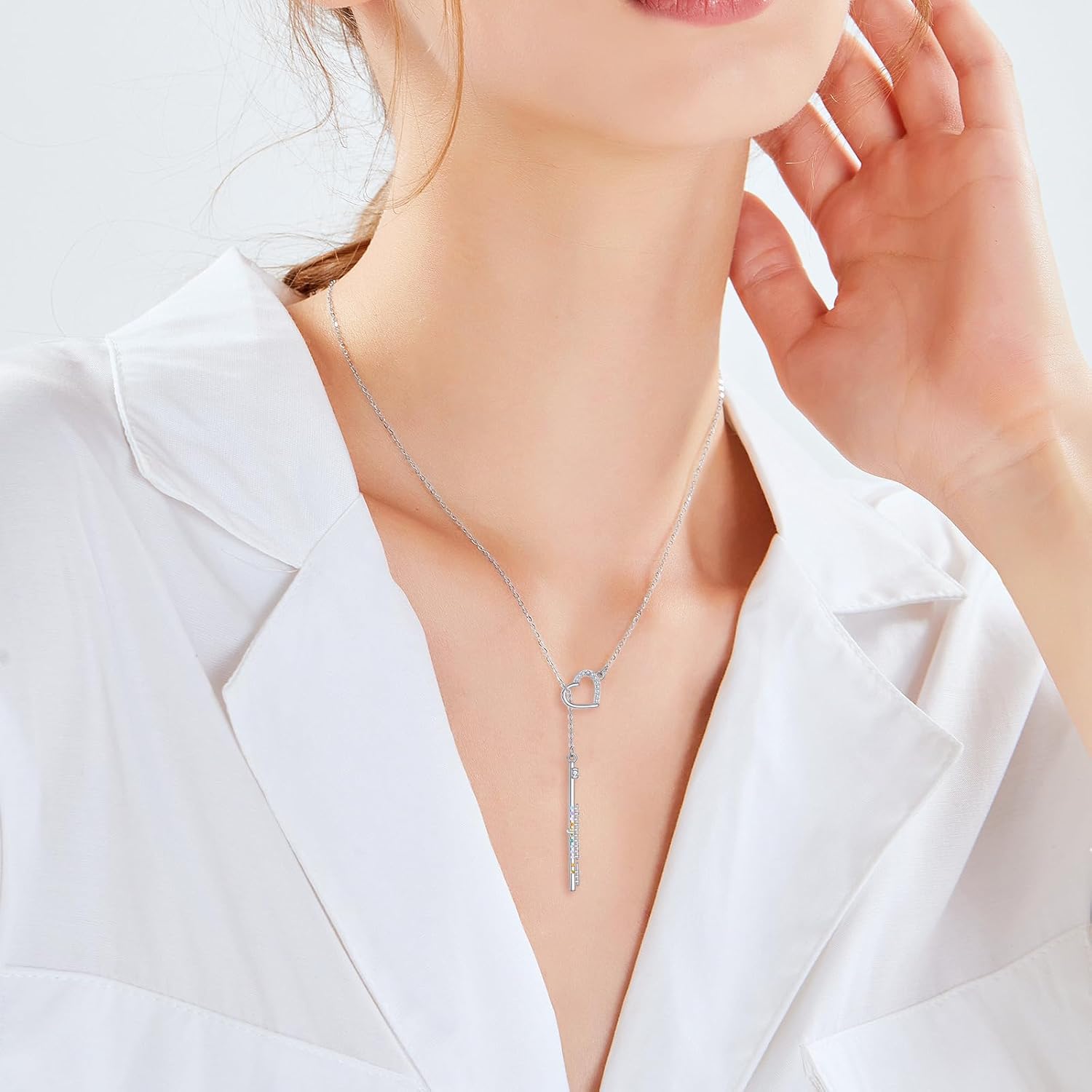 Flute Gifts Sterling Silver Flute Heart Y-Necklace Flute Jewelry for Women and Flute Lovers