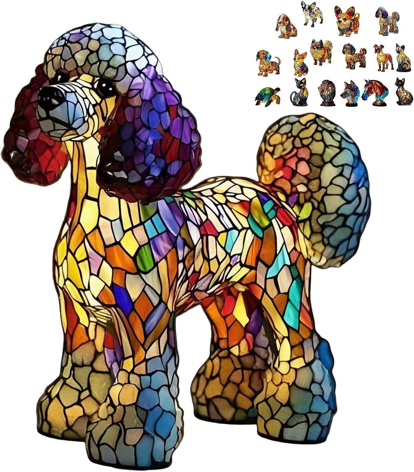 Pup Lamp, LED Stain Glass Puppy Lamp, Corgi Lamp and French Bulldog Dachshund Lamp, Cat Lamp, USB Powered Energy-Efficient Non-Dazzling LED Night Light for Bedroom Desk, Gift for Dog Lover (C)
