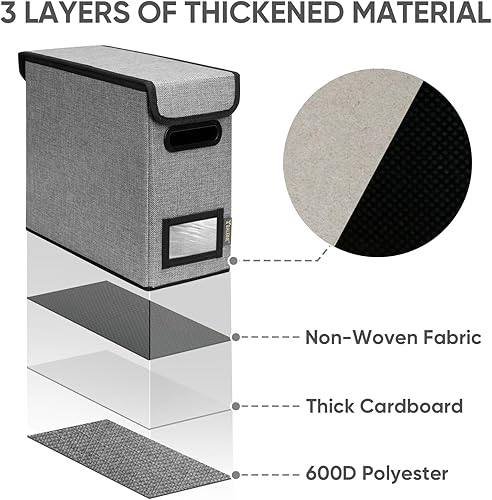 Miniatura 199 de BALEINE - Caja organizadora de archivos con tapa, organizador de carpetas plegable con riel de plástico, caja para carpetas colgantes para Gris
