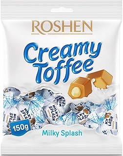 Roshen Milky Splash, Caramel Creamy Toffee with Milk Filling, 5.29oz/150grams Pack of 1