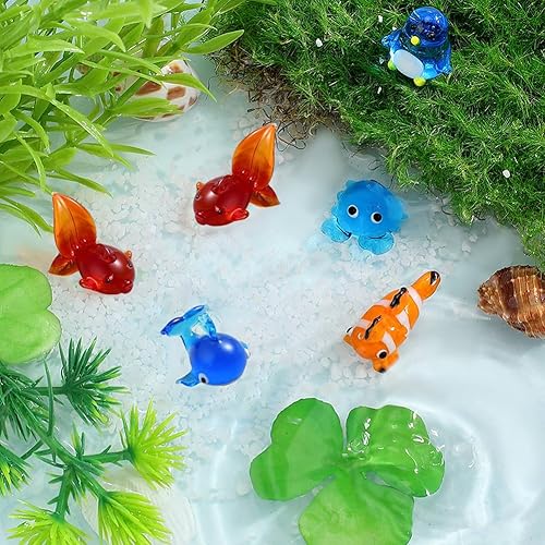 Miniatura 3 de 6 piezas de 6 estilos pequeñas de cristal de ballena figuras de animales marinos de vidrio soplado Pingüino cangrejo pez dorado verano vida oceánica