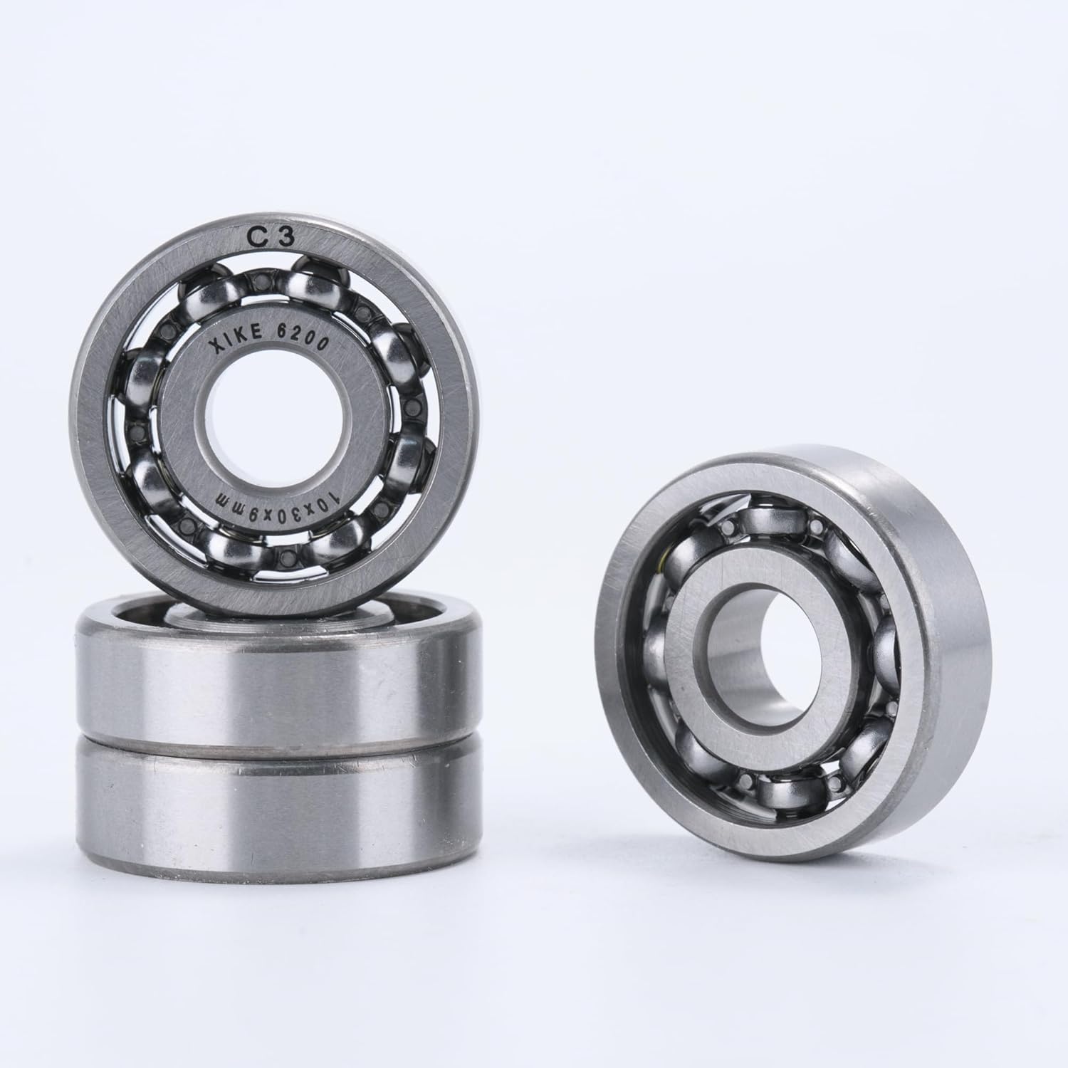 XiKe (2 Pack) 6200-OPEN Deep Groove Ball Bearings, 10x30x9mm, Open Style, Pre-Lubricated, C3 Clearance, Chrome Steel P6, ABEC 3