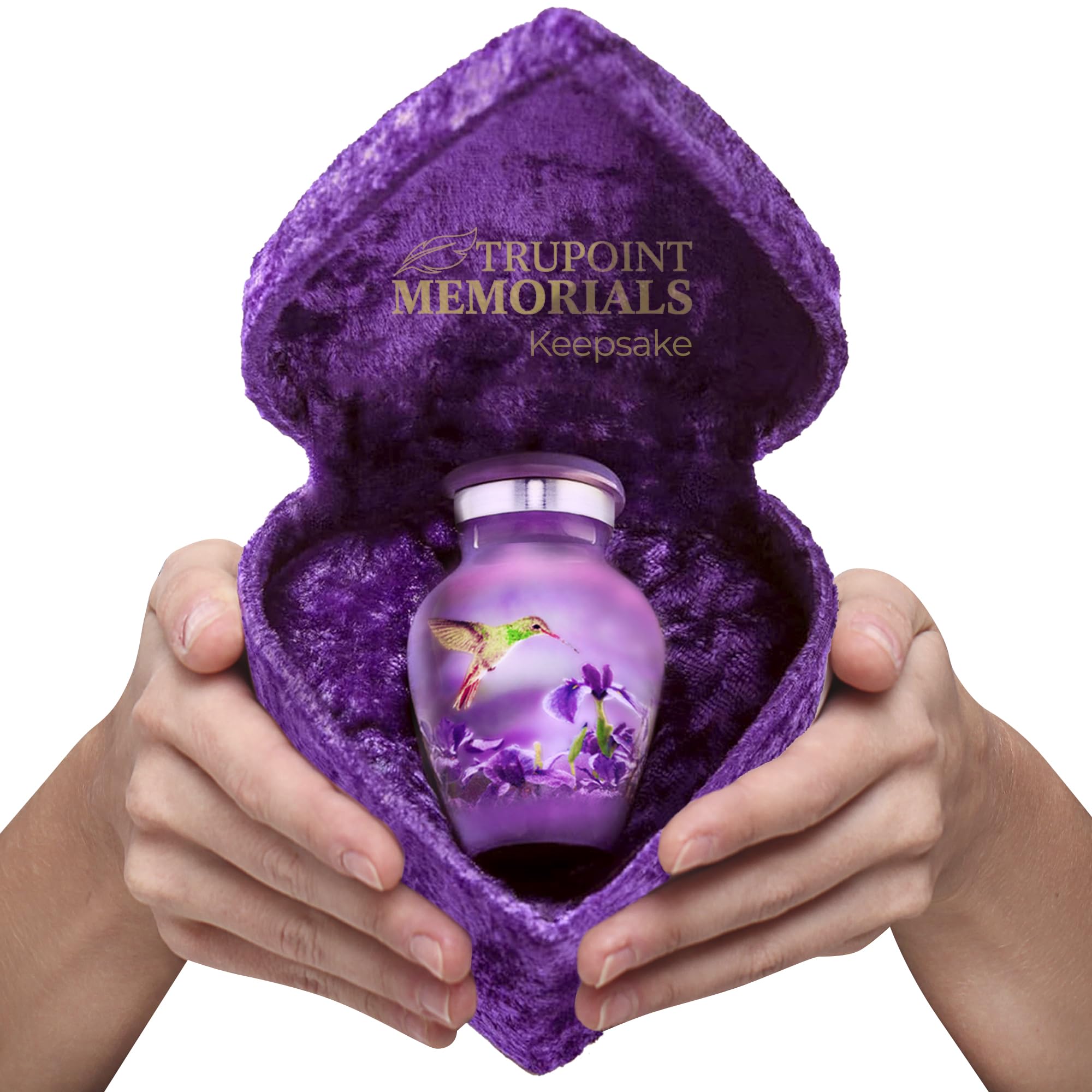 Trupoint Memorials Cremation Urn for Human Ashes - Decorative Purple Urn for Adult Female & Male - 1 Small Keepsake With Heart Box — image 1