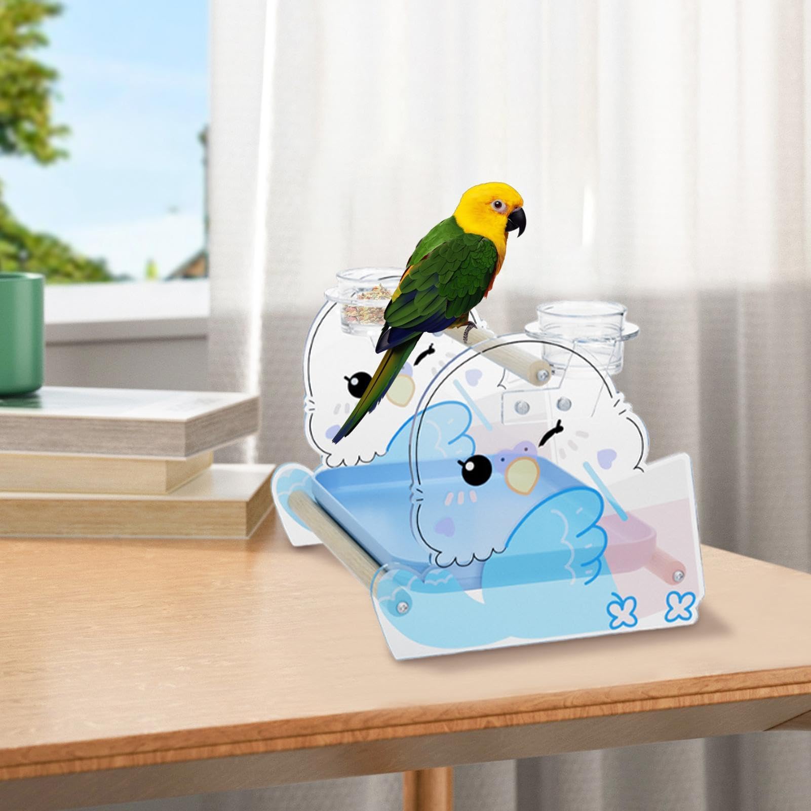 Stojak dla ptaków, stojak do zabawy dla papug, akrylowy antypoślizgowy sprzęt treningowy, okonia do oswajania zwierząt dla Finch Parakeet Conure Cockatiel kanarek kakadu ara do użytku wewnątrz 21 x 20
