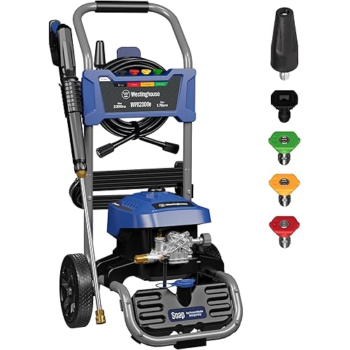 Westinghouse WPX2300e Electric Pressure Washer, 2300 Max PSI and 1.76 Max GPM, Induction Motor, Onboard Soap Tank, Spray Gun and Wand, 5 Nozzle Set, for Cars/Fences/Driveways/Homes/Patios/Furniture