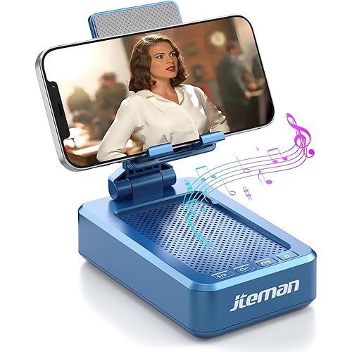 JTEMAN Phone Stand with Wireless Bluetooth Speaker, HD Surround Sound Bluetooth Speaker for Desk Perfect for Home Kitchen Gadgets Gifts,Compatible with iPhone/ipad/Samsung Galaxy(Blue)
