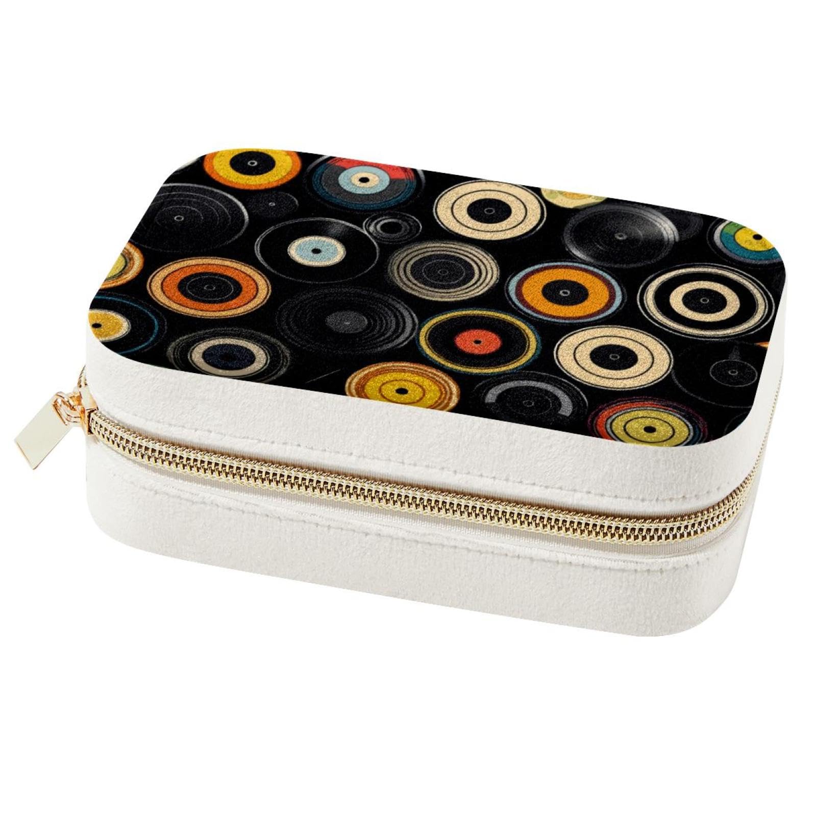 Petite boîte à bijoux filles et femmes motif disques noirs pour cadeaux