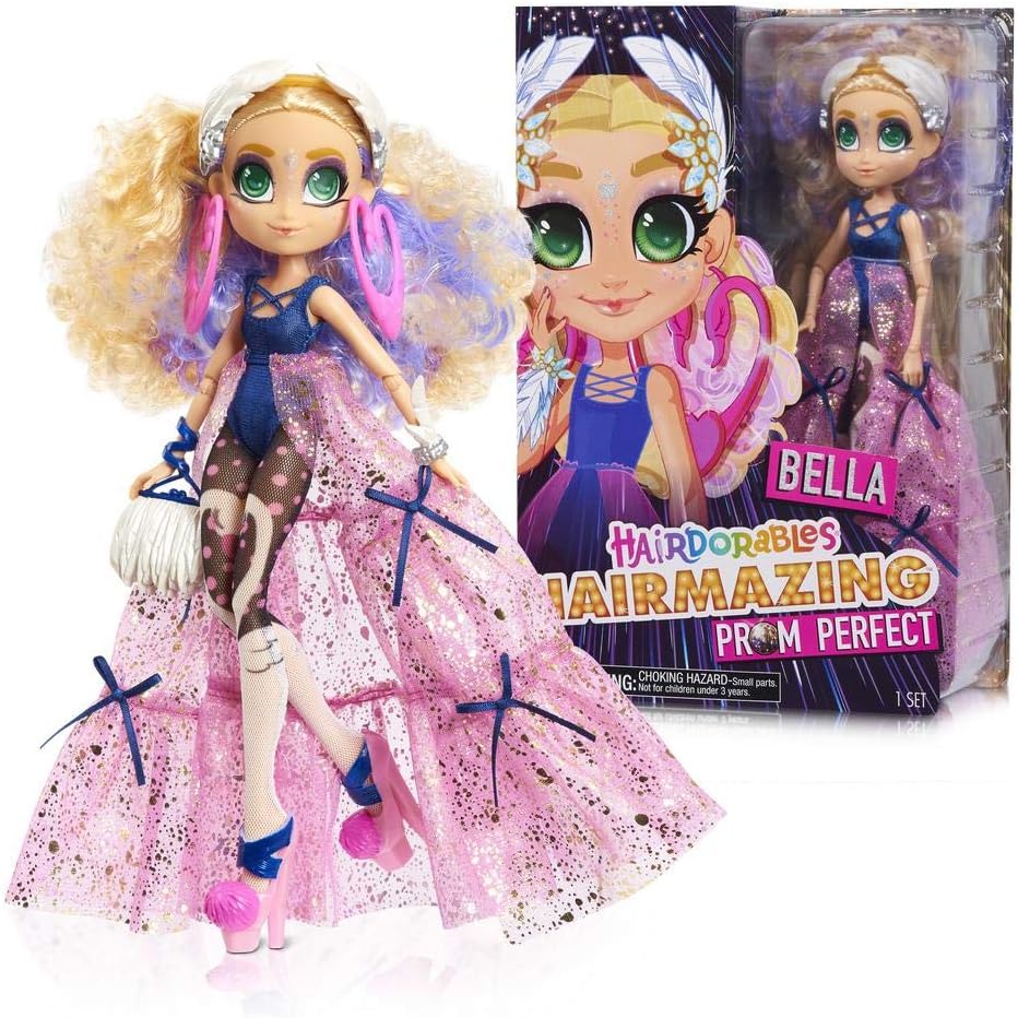 Hairdorables Hairmazing Bella muñeca de 25 cm, articulada, Vestidos y Peinados de Urlo