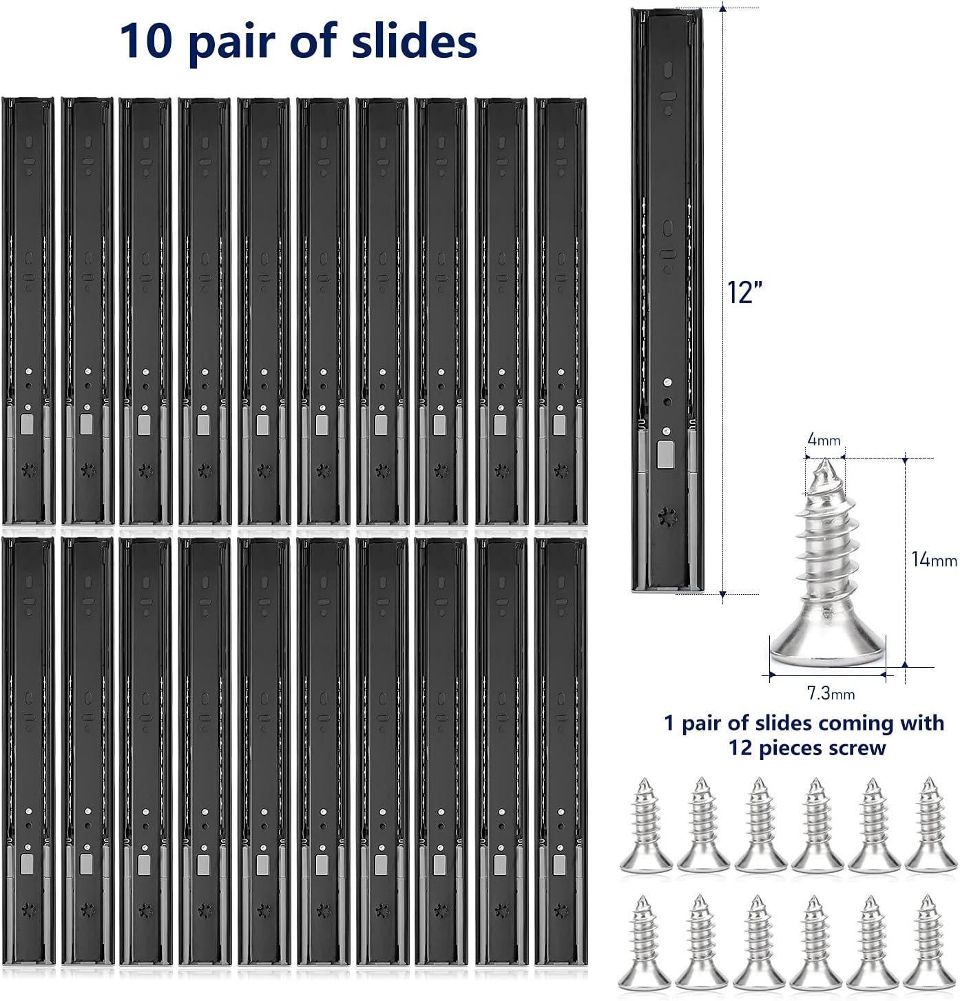 Ravinte 12 Inch Soft Close Drawer Slides 10 Pairs 20 Pack Black Full Extension Ball Bearing Drawer Glide Side Mount