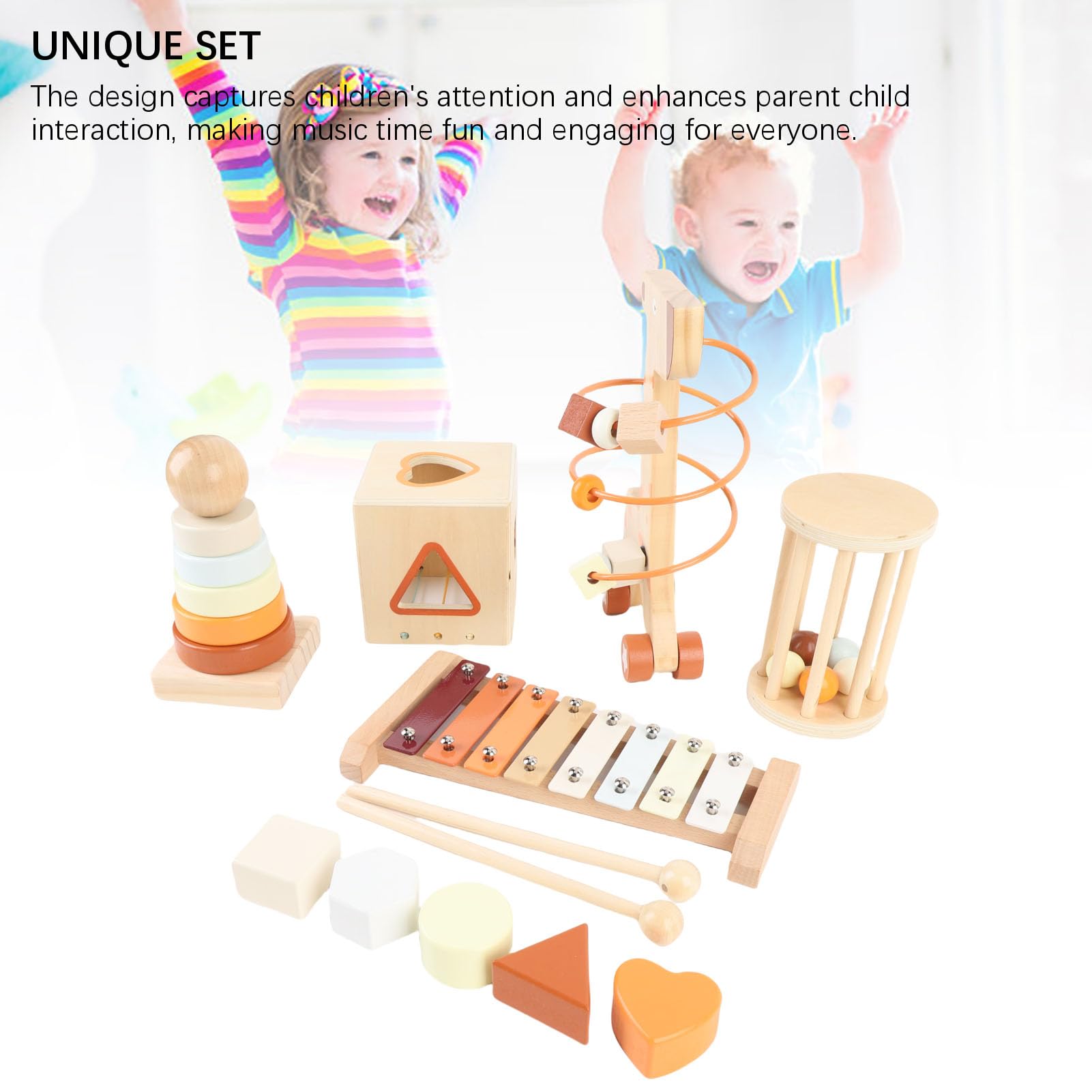 Premium Holz-Schlaginstrumenten-Set, Interaktive Kleinkinder-Musikinstrumente für , 16 X 8,3 X 8,3 cm