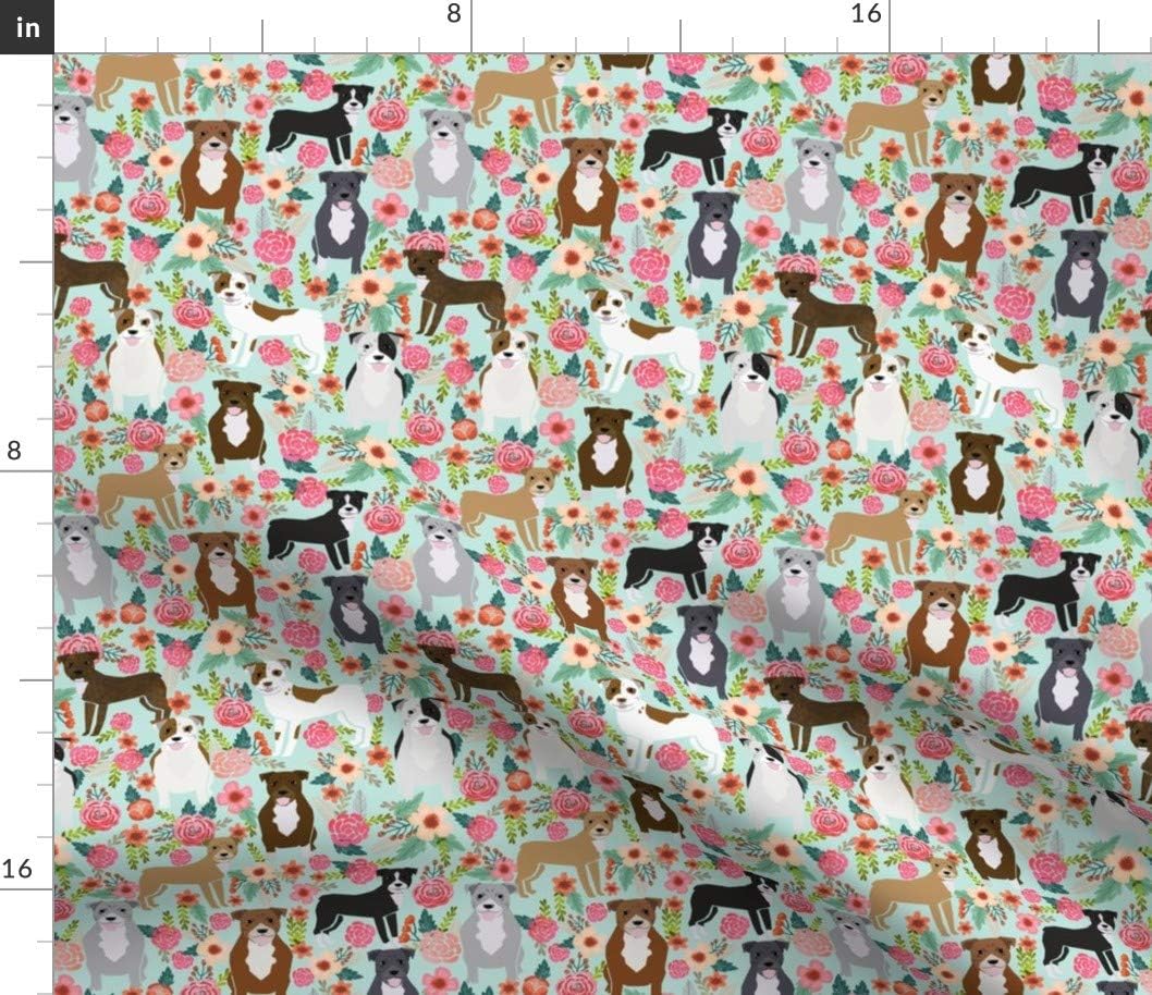 Spoonflower Fabric - Floral, Pitbull Terriers, Cute, Dogs, Dog, Sweet, Animals, Florals, Printed on Petal Signature Cotton Fabric by The Yard - Sewing Quilting Apparel Crafts Decor