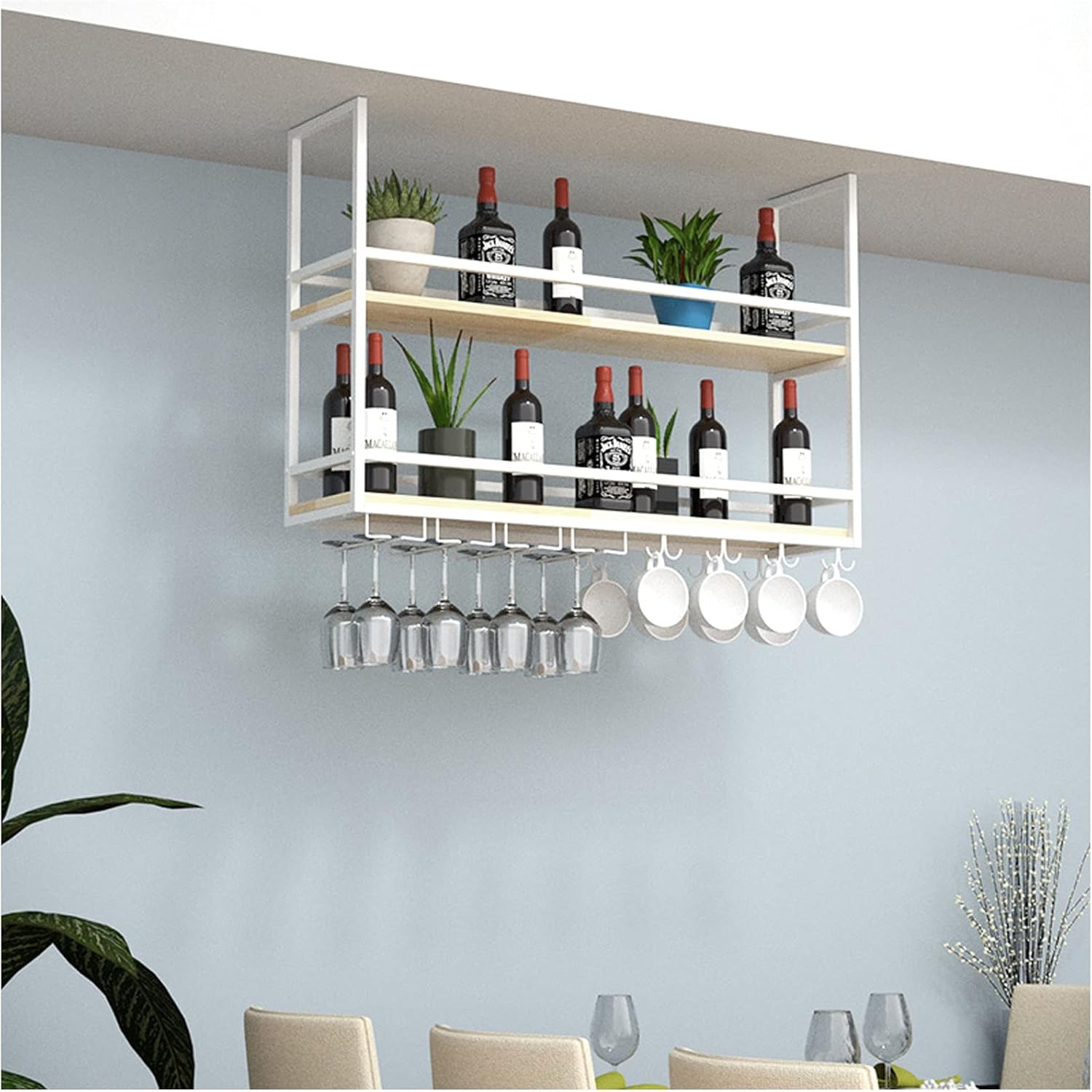 wine rack, Ceiling Shelf Hanging Hanging Wine Glass Rack Wine Rack Wrought Iron Bar Hanger Upside Down Wine Glass Rack Household Hanging Wine Cooler Goblet Rack Decorative Storage Rack Home D