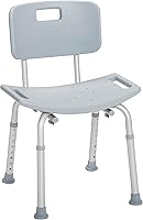 Drive Medical Shower Chair with Back - Adjustable Height Bath Bench, Suction Feet, Lightweight Aluminum, 300 lb Capacity - Grey