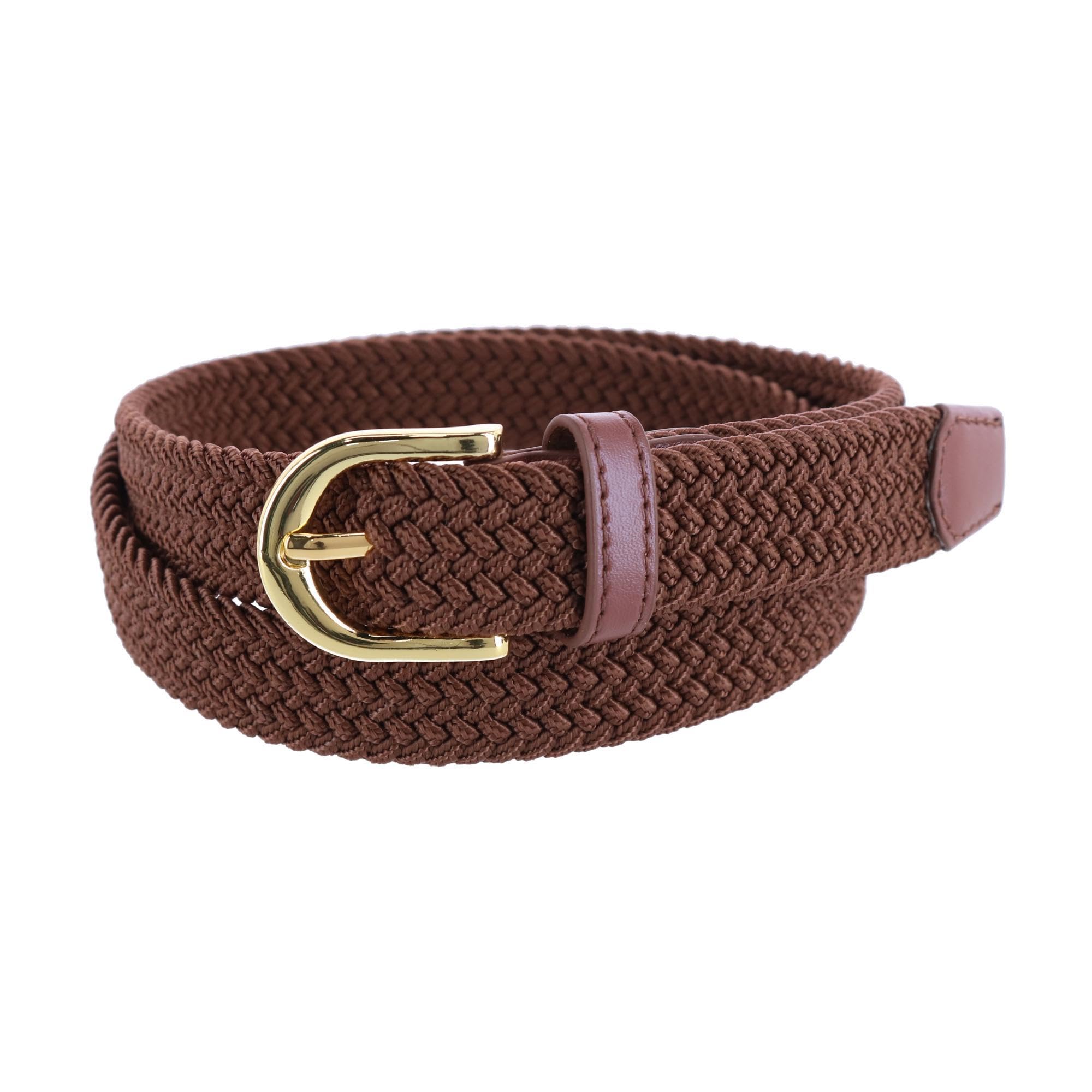 CTM Women's Elastic Braided Stretch Belt, Large, Brown