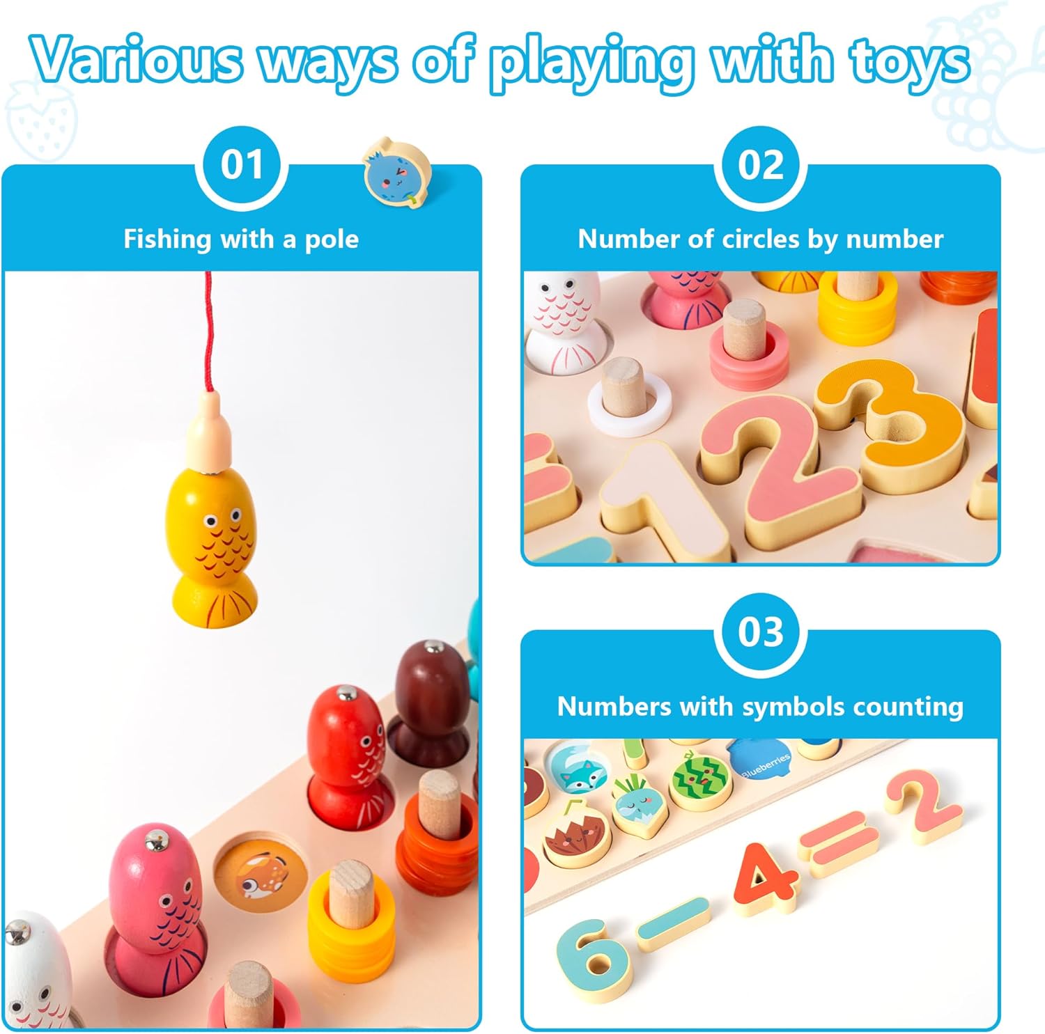 Learning Toys for Kids Includes Wooden Magnetic Fishing Game Shape Sorter Shapes Puzzle Counting Math That Combine Learning and Play Montessori Toys for 1 to 6-Year-Old Boys Girls Toddlers