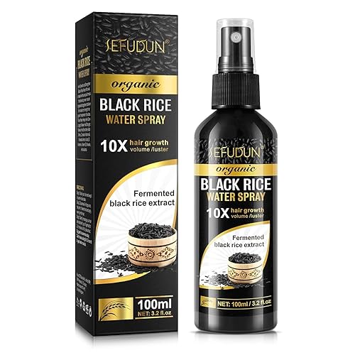 Spray de agua de arroz negro orgánico para el crecimiento del cabello, con aceite de ricino y extracto de raíz de jengibre para cabello más grueso y