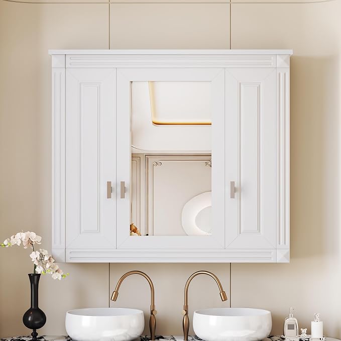 Botiquín de baño blanco con espejo 35 pulg x 29 pulg miniatura 2