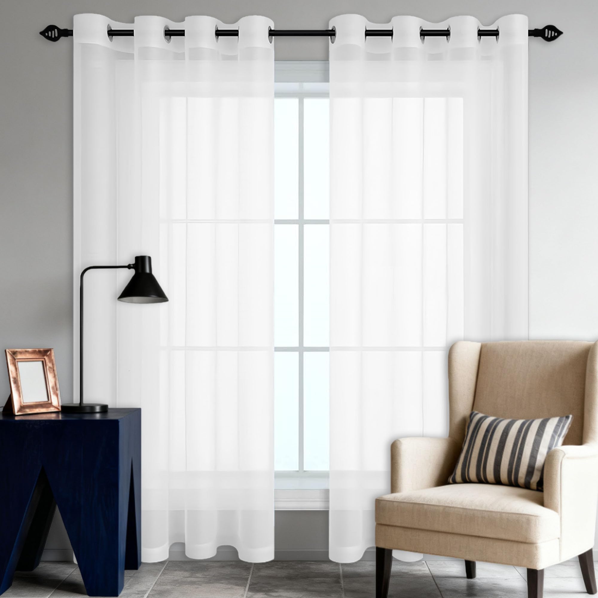 Voilages à oeillets pour chambre d'adulte : l'élégance du blanc 520x240cm