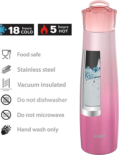 Miniatura 4 de Zak Designs - Botella de agua de acero inoxidable 188 con tapa a prueba de fugas, mantiene el frío y se adapta a los soportes de vasos de coche para