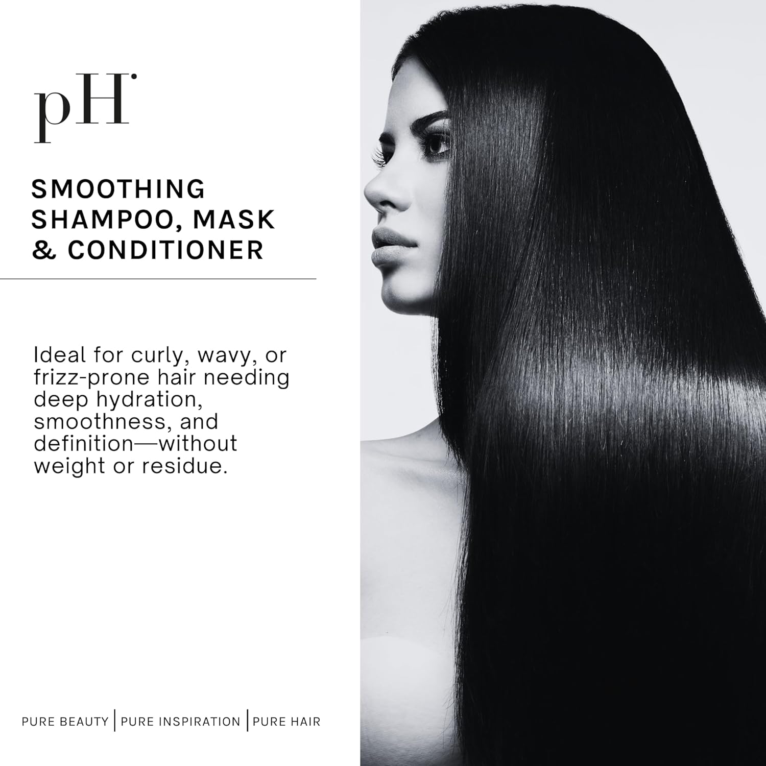 pH PURE HAIR Smoothing Set - Sulfate & Paraben-Free Shampoo, Conditioner & Hair Mask with Monoi Oil - Hydrating, Anti-Frizz, Smoothing for Curly & Wavy Hair - Hair Types, (8.45+8.45+6.76 Fl Oz)