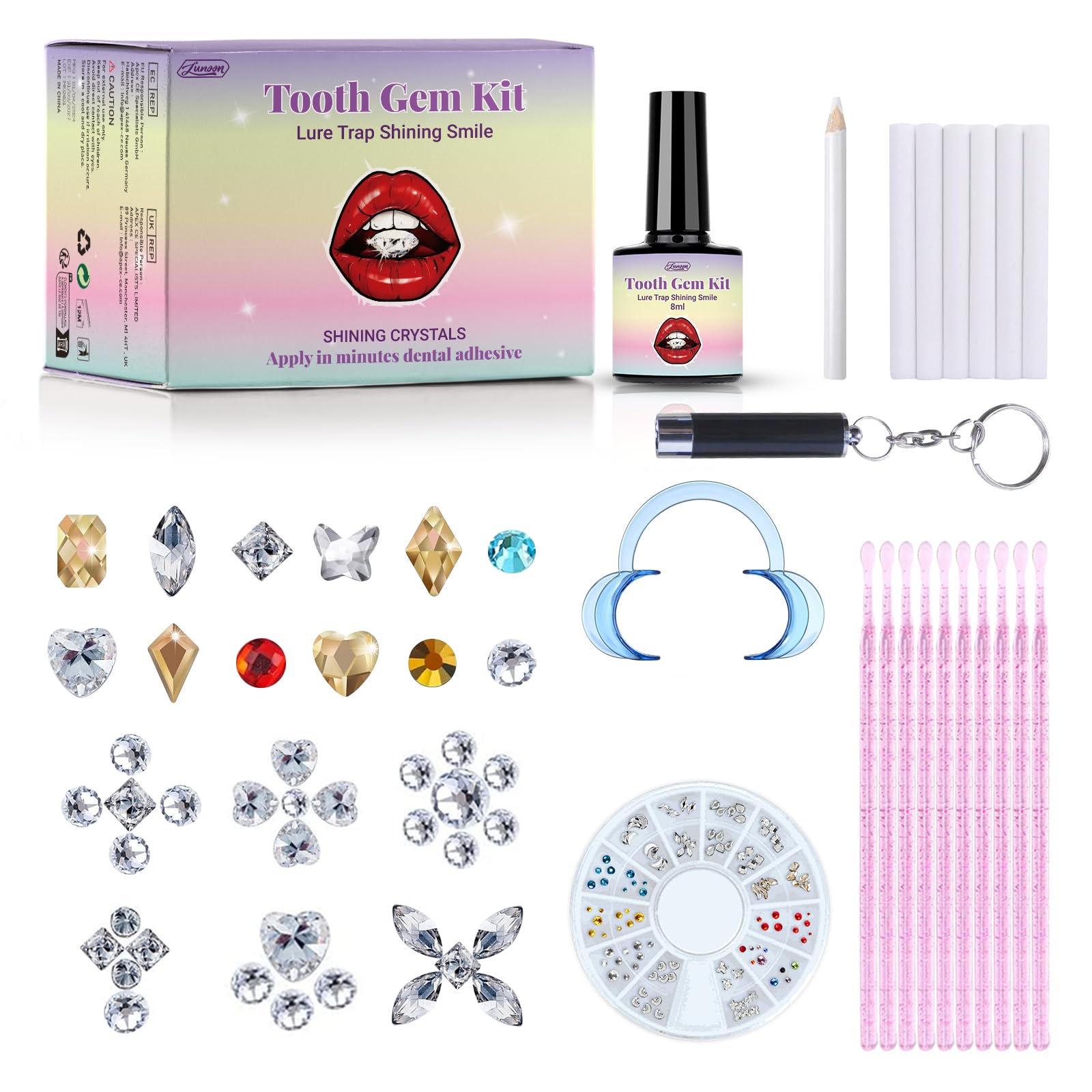 YFKEJI DIY Tooth Gem Kit, 120 Sparkling Crystals, Teeth Jewelry Starter kit, DIY Crystals Diamond Tooth Gems Kit for Teeth (B)