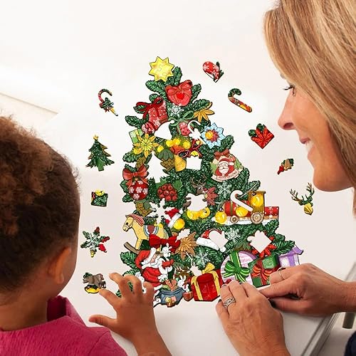 Miniatura 5 de Rompecabezas de madera para adultos y niños, tamaño XL, 680 piezas, 20 x 26.2 pulgadas, rompecabezas de Navidad de madera con árbol de Navidad,