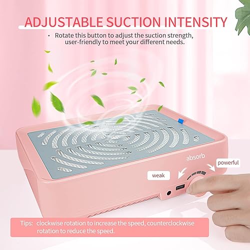 Miniatura 3 de SAVILAND Colector de polvo de uñas con lámpara, potente ventilador de vacío de uñas de 40 W, extractor de polvo eléctrico con filtro reutilizable