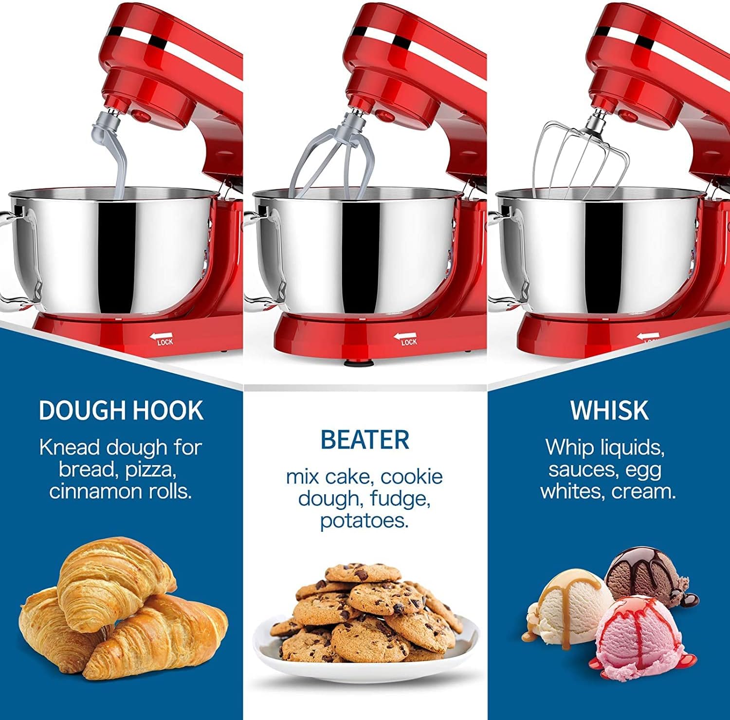 Applications of Dough Hook, Beater, and Whisk