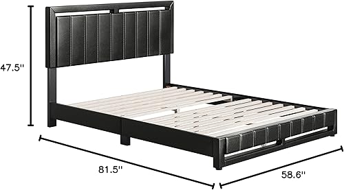 Miniatura 177 de Boyd Sleep Beaumont - Cama de plataforma tapizada con cabecero, base de colchón con 14 soportes de listones de madera, no requiere somier, piel